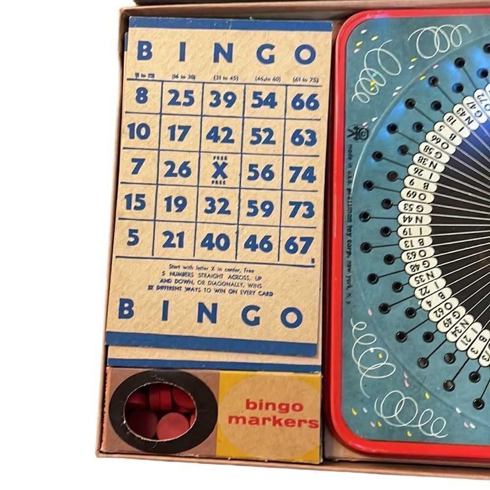 1950s vintage MCM Pressman Bingo Board game with metal spinner complete 100% - Picture 8 of 8